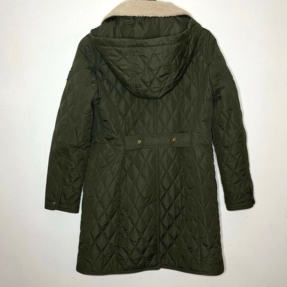 Ralph Lauren Quilted Jacket Faux Shearling Collar Green Size S Hooded Equestrian - Picture 4 of 7